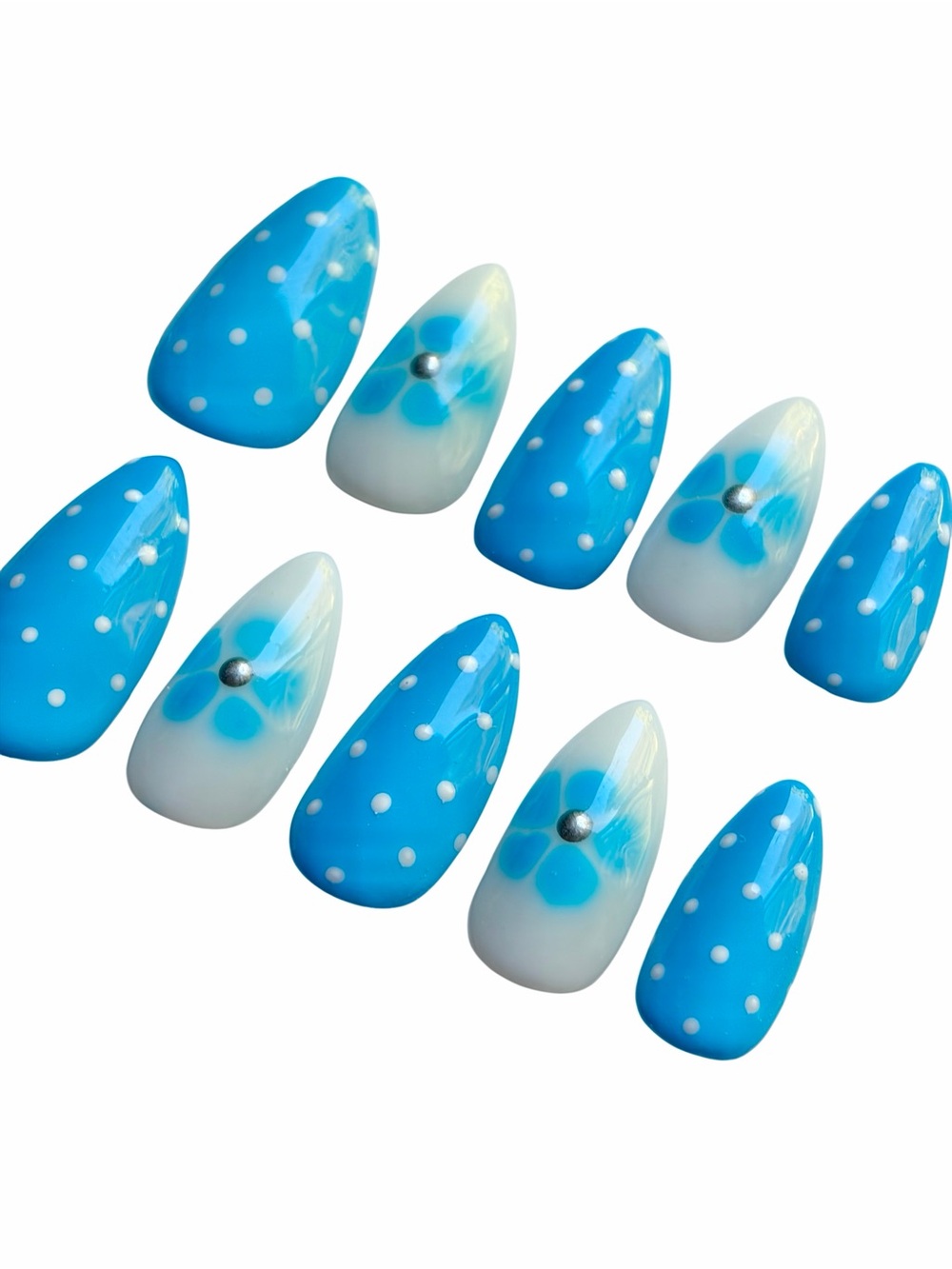 Blue Floral & Polka Dot Press-On Nails